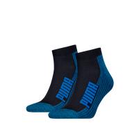 Kurzsocken PUMA "PUMA UNISEX BWT CUSHIONED QUARTER 2P", Damen, Gr. 39-42, blau (navy, grau, strong blau), Baumwollmischung, normal, Socken, Zweifarbig, Rippenbündchen (73334424-39) navy, grau, strong