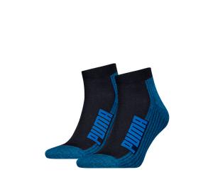 Kurzsocken PUMA "PUMA UNISEX BWT CUSHIONED QUARTER 2P", Damen, Gr. 43-46, blau (navy, grau, strong blau), Baumwollmischung, normal, Socken, Zweifarbig, Rippenbündchen (73334424-43) navy, grau, strong