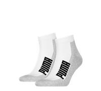 Kurzsocken PUMA "PUMA UNISEX BWT CUSHIONED QUARTER 2P", Damen, Gr. 43-46, weiß, grau, schwarz, Baumwollmischung, normal, Socken, Zweifarbig, Rippenbündchen (99364613-43) weiß, grau, schwarz