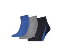 Kurzsocken PUMA "PUMA UNISEX LIFESTYLE QUARTER 3P", Damen, Gr. 43-46, blau (1x schwarz, 1x grau, meliert, 1x blau), Baumwolle, Baumwollmischung, Elasthan, meliert, unifarben, elastisch, Socken, mit ku