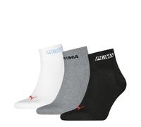 Kurzsocken PUMA "PUMA UNISEX LOGO STACKING QUARTER", Damen, Gr. 39-42, schwarz-weiß (schwarz, grau, weiß), Obermaterial: 68% Baumwolle, 16% Polyester, 14% Polyamid, 2% Elasthan, Socken (38771707-39) s
