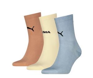 Kurzsocken PUMA "PUMA UNISEX LOGO STACKING SHORT CREW", Damen, Gr. 39-42, blau, soft gelb, cinnabar, Obermaterial: 64% Baumwolle, 22% Polyester, 11% Polyamid, 3% Elasthan, Socken (73308907-39) blau, s