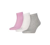 PUMA Unisex Quartersocken, 3er Pack - Quarter Plain 3P, Logo, einfarbig Grau/Weiß/Rosa 35-38