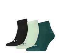 Kurzsocken PUMA "PUMA UNISEX QUARTER PLAIN 3P", Damen, Gr. 39-42, bunt (grün, soft grass, schwarz), Baumwollmischung, elastisch, Socken, Atmungsaktiv, Rippenbündchen, weiche Baumwollmischung (31815450