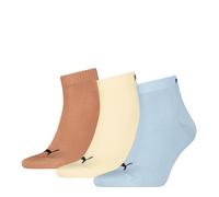 Kurzsocken PUMA "PUMA UNISEX QUARTER PLAIN 3P", Damen, Gr. 47-49, bunt (blau, soft gelb, cinnabar), Baumwollmischung, elastisch, Socken, Atmungsaktiv, Rippenbündchen, weiche Baumwollmischung (92852138