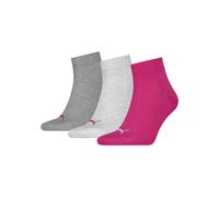 PUMA Unisex Sportsocken Kurzsocken Quarter Socken 3 Paar, Farbe:Mehrfarbig, Größe:39-42, Artikel:-656 middle grey melange/pink