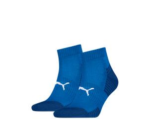 Kurzsocken PUMA "PUMA UNISEX SPORT CUSHIONED QUARTER 2P", Herren, Gr. 39-42, blau (olympian blau), Materialmix, normal, Socken, Rippenbündchen, optimierte Dämpfung für zusätzlichen Komfort (57644232-3