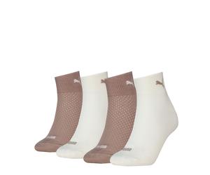 Kurzsocken PUMA "PUMA WOMEN QUARTER 4P ECOM", Damen, Gr. 39-42, braun (pristine, sandstone), Baumwollmischung, normal, Socken, mit atmungsaktivem Materialmix (29005801-39) pristine, sandstone