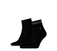 Kurzsocken TOMMY HILFIGER "TH MEN QUARTER 2P HILFIGER TAB", Herren, Gr. 43-46, schwarz, Baumwollmischung, normal, Socken, Logo-Flag und Schriftzug (21323531-43) schwarz