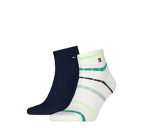 Kurzsocken TOMMY HILFIGER "TH MEN QUARTER 2P SUMMER BRETON", Herren, Gr. 39-42, weiß, fresh grün, Obermaterial: 74% Baumwolle, 25% Polyamid, 1% Elasthan, Socken (84234845-39) weiß, fresh grün