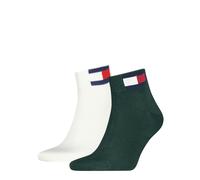 Kurzsocken TOMMY HILFIGER "TH UNI TJ QUARTER 2P FLAG", Damen, Gr. 35-38, weiß (deep grün), Baumwollmischung, Socken, Verstärkte Ferse und Spitze für zusätzliche Strapazierfähigkeit (53035620-35) deep