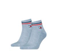 Kurzsocken TOMMY HILFIGER "TH UNI TJ QUARTER 2P ICONIC", Damen, Gr. 35-38, blau (light blau melange), Baumwollmischung, Socken, Half-Terry-Sohle für zusätzlichen Komfort (11473903-35) light blau melan