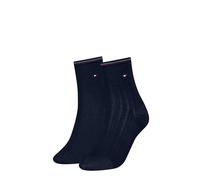 Kurzsocken TOMMY HILFIGER "TH WOMEN SHORT SOCK 2P SHINE", Damen, Gr. 35-38, navy, Materialmix, Socken, mit feinem Rippendetail (49854116-35) navy