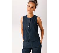Kurzweste ANISTON CASUAL, Damen, Gr. 44, blau (dunkelblau), Denim/Jeans, Obermaterial: 67% Baumwolle, 33% Lyocell, gemustert, figurumspielend taillenbedeckt, Rundhals, Westen, aus strukturiertem, weic