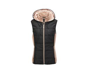Kurzweste GOLDNER "Kurzgröße Sportive Weste mit vielen Details", Damen, Gr. 22, schwarz (schwarz, beige), Obermaterial: 68% Viskose CV. 27% Polyester PES. 5% Elasthan EL., figurumspielend, Westen, Mit