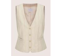 Kurzweste MADELEINE "Weste Elegante Nadelstreifen-Weste mit Knöpfen", Damen, Gr. 42, weiß (perlweiß, beige, melange), Obermaterial: 73% Polyester PES. 24% Viskose CV. 3% Elasthan EL., Modern, V-Aussch