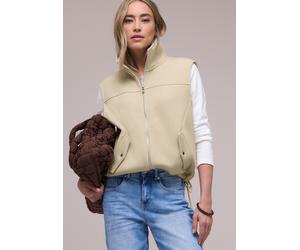 Kurzweste STREET ONE, Damen, Gr. 40, beige (smoke beige meliert), Stoff, Obermaterial: 67% Polyester, 33% Baumwolle. Futter: 100% Polyester, unifarben, normal normal, hoch geschlossener Ausschnitt, We