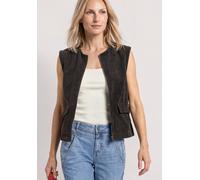 Kurzweste STREET ONE, Damen, Gr. 40, braun (schwarz coffee), Stoff, 98% Polyester, 2% Elasthan, unifarben, normal normal, Rundhals, Westen, mit aufgenähten Taschen (36835157-40) schwarz coffee