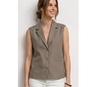 Kurzweste STREET ONE, Damen, Gr. 42, beige (schwarz beige), Stoff, 55% Baumwolle, 37% Modal, 8% Polyester, unifarben, normal normal, ohne Ausschnitt, Westen, mit Reverskragen (60159002-42) schwarz bei