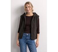 Kurzweste STREET ONE, Damen, Gr. 46, braun (schwarz coffee), Stoff, 100% Polyester, unifarben, comfort fit normal, ohne Ausschnitt, Westen, mit Kapuze (96605109-46) schwarz coffee