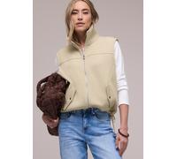 Kurzweste STREET ONE, Damen, Gr. 46, smoke beige meliert, Stoff, Obermaterial: 67% Polyester, 33% Baumwolle; Futter: 100% Polyester, unifarben, normal normal, hoch geschlossener Ausschnitt, Westen, mi