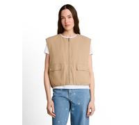 Kurzweste TOM TAILOR DENIM, Damen, Gr. XL, mink beige, Web, Obermaterial: 100% Baumwolle. Futter: 100% Polyester, unifarben, lässig geschnitten hüftlang, Rundhals, Westen, mit Reißverschluss (23388735