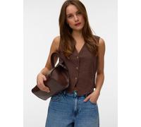 Kurzweste VERO MODA "VMCAIA SL VEST WVN NOOS", Damen, Gr. M, chocolate martini, Web, Obermaterial: 90% Baumwolle, 10% Leinen, unifarben, normal, V-Ausschnitt, Westen, Baumwolle mit Leinen, figurbetont