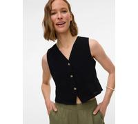 Kurzweste VERO MODA "VMCAIA SL VEST WVN NOOS", Damen, Gr. M, schwarz, Web, Obermaterial: 90% Baumwolle, 10% Leinen, unifarben, normal, V-Ausschnitt, Westen, Baumwolle mit Leinen, figurbetonte Form (25