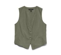 Kurzweste VERO MODA "VMCAIA SL VEST WVN NOOS", Damen, Gr. S, deep lichen grün, Web, Obermaterial: 90% Baumwolle, 10% Leinen, unifarben, normal, V-Ausschnitt, Westen, Baumwolle mit Leinen, figurbetonte