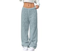 Kuschelhose Damen Flauschig Baggy Loungewear Teddy Fleece Hosen Warm Plüsch Jogginghose Winter Lang Pyjamahose Weich Sherpa Fleecehose Bär Muster Haushose Elastische Taille Winterhose mit Kordelzug