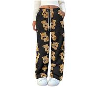 Kuschelhose Damen Flauschig Pyjama Hose Winter Lang Pyjamahose Teddy Fleece Hosen Warm Plüsch Jogginghose Weich Sherpa Fleecehose Mode Bär Muster Winterhose Elastische Taille Haushose mit Kordelzug