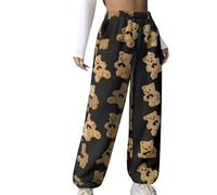 Kuschelhose Damen Flauschig Pyjama Hose Winter Lang Pyjamahose Teddy Fleece Hosen Warm Plüsch Jogginghose Weich Sherpa Fleecehose Mode Bär Muster Winterhose Elastische Taille Haushose mit Kordelzug