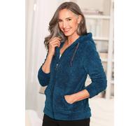 Strickjacke GOLDNER "Flausch-Freizeitjacke in Blousonform", Damen, Gr. 54, blau (petrol), Obermaterial: 90% Polyester PES. 10% metallisierte Fasern MTF., figurumspielend, weit normales Bündchen, Stric