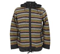 Kuschelige gefütterte Unisex Strickjacke, gestreifte Wolljacke, grün, M