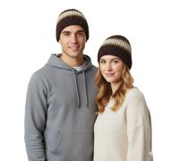 kuschelige Häkel-Mütze Winter-Mütze weiche Strick-Mütze mit Streifen Baumwoll-Mütze 7315GUY Braun/Weiß/Grün