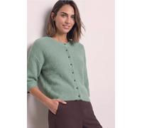 Cardigan STREET ONE, Damen, Gr. 38, grün (eucalyptus grün), Grobstrick, 55% Polyester, 45% Baumwolle, unifarben, comfort fit normal, Rundhals, abgesteppt, Strickjacken, mit Rundhalsausschnitt (4508401