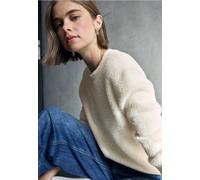 Strickpullover STREET ONE STUDIO, Damen, Gr. 46, weiß (soft beige), Web, 78% Polyamid, 12% Polyacryl, 10% Baumwolle, unifarben, normal normal, Rundhals, Rippbündchen, Pullover Strickpullover, Grobstri
