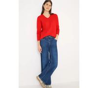 Strickpullover CECIL, Damen, Gr. S (38), rot (pumpkin orange melange), Web, 37% Baumwolle, 34% Polyacryl, 26% Polyester, 3% Elasthan, unifarben, normal normal, V-Ausschnitt, abgesteppt, Pullover Stric
