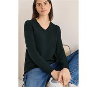 Strickpullover CECIL, Damen, Gr. M (40), ink grün, Web, 37% Baumwolle, 34% Polyacryl, 26% Polyester, 3% Elasthan, unifarben, normal normal, V-Ausschnitt, abgesteppt, Pullover, aus Feinstrick (32199831