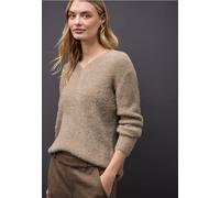 Street One Pullover kuscheliger V-Ausschnitt Grobstrick 55% Polyester/45% Baumwolle Beige Gr. 42