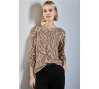 Langarmshirt STREET ONE, Damen, Gr. 46, beige (honey sand), Stoff, 64% Polyester, 33% Viskose, 3% Elasthan, bedruckt, gerade normal, U-Boot-Ausschnitt, Bündchen, Shirts, mit U-Boot-Ausschnitt (9907213
