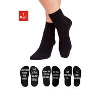 Arizona Kuschelsocken (3-Paar) mit Antirutsch in Form eines Spruches, schwarz