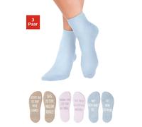 Kuschelsocken ARIZONA "Damensocken Sprüchesocken", Damen, Gr. 39-42, bunt (rosa, camel, hellblau), Baumwolle, Elasthan, Polyamid, uni und gemustert, normal, Socken, mit Antirutsch in Form eines Spruch