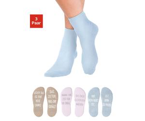 Kuschelsocken ARIZONA "Damensocken Sprüchesocken", Damen, Gr. 39-42, bunt (rosa, camel, hellblau), Baumwolle, Elasthan, Polyamid, uni und gemustert, normal, Socken, mit Antirutsch in Form eines Spruch