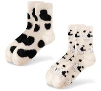 Kuschelsocken Damen Kuh Stoppersocken 2 Paar Flauschige Wintersocken