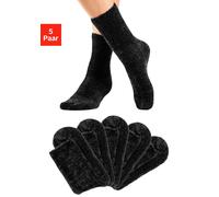Kuschelsocken LAVANA, Damen, Gr. 39-42, schwarz (5x schwarz), Obermaterial: 92% Polyester, 6% Polyamid, 2% Elasthan, unifarben, elastisch, Socken, Bettsocken aus weichem, leicht glänzendem Chenillegar