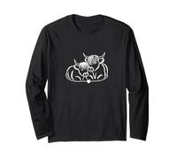 Kuschlige Highland Cow Couple Heart Line Art - Cute Scotland Langarmshirt