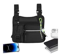 Kustimantu Brustgeschirr - Brusttasche für den Außenbereich für Herren | leichte Weste, multifunktional, komfortables Design, 3D-Ausschnitt für Sport, Fitnessstudio, Motorrad und Training, Schwarz