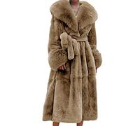 Kuteng Damen Winter Pelzkragen Mantel, Langer Mantel, Khaki, M