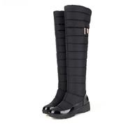 Kuteng wasserdichte Winter-Schneestiefel für Damen, warme, mit Kunstpelz gefütterte Cowboystiefel, Stiefeletten, Outdoor-Winterüberkniestiefel,Schwarz,39